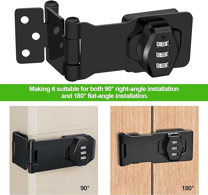 2 Pack Password Rotary Hasp Locks, Collapsible Solid 304 Stainless Steel File Cabinet Lock Desk Drawer Lock, for 90 Degree and 180 Degree Drawers, Dabinets, Doors, Flip Barn Door, Outdoor (Black)