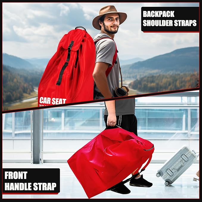 Car Seat Travel Bag for Airplane, Large Car Seat Bags for Air Travel with Comfort Padded Straps, Gate Check Storage Bag/Backpack for Carseat Airport, Carseat Cover Travel - Baby Travel Essential