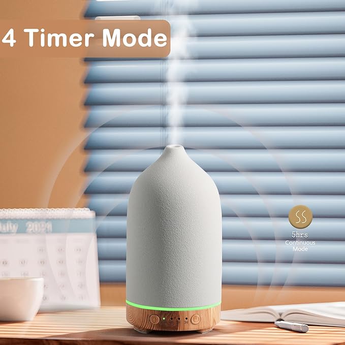 Diffuserlove Ceramic Essential Oil Diffuser for Room, Home, Bedroom - Aromatherapy Air Diffuser With Yellow Wood Pattern Base
