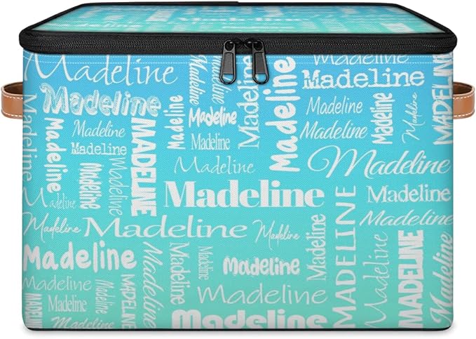 Custom Storage Basket with Name, Personalized Storage Bins with Zipper Lid, Foldable Fabric Storage Box Large capacity with Handle Blue Green Gradient