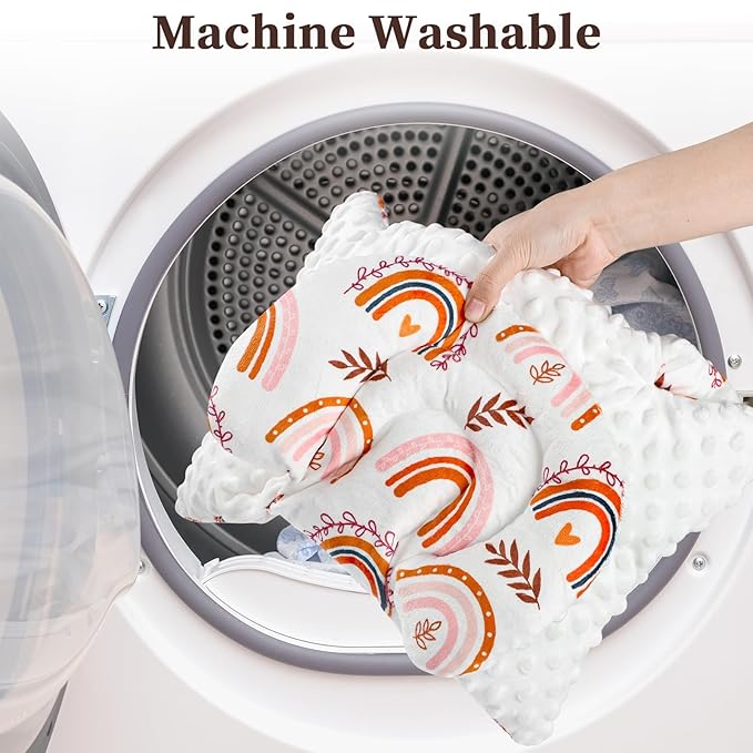 Pea Pod Infant Car Seat Insert with 3 Strap Covers, 3 in 1 Reversible Rainbow Baby Car Seat Head Support for Newborn, 3D Soft Minky Carseat Cushion for Preemie to Infant, Stroller, Swing, Bouncer