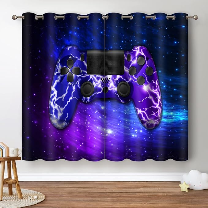 Jekeno Game Controller Blackout Curtains for Kids Boys Teens Bedroom Colorful Video Game Gamer Gaming Gamepad Decor for Home Living Room Grommet Window Drapes 2 Panel Set, 52"x84"