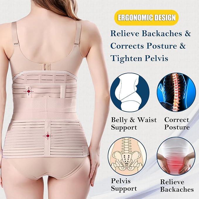 ChongErfei 3 in 1 Postpartum Support Recovery Belly Wrap Waist/Pelvis Belt Body Shaper Postnatal Shapewear,XL Beige