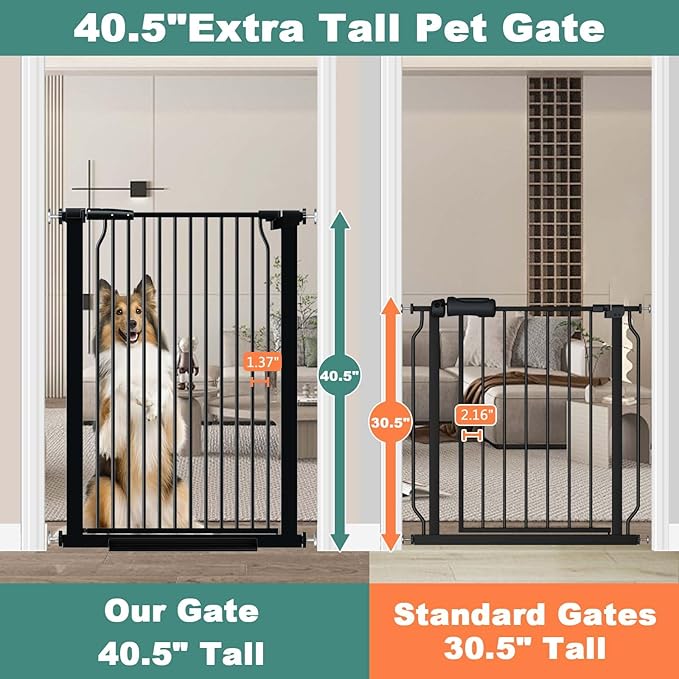 40.5" Extra Tall Baby Gate, 65.8"-68.5" Extra Wide Long Pet Gate, No Drill Large Dog Gates Indoor, Adjustable Tension Safety Child Gate Auto Close for Stairs Walk Thru Kid or Pet Black