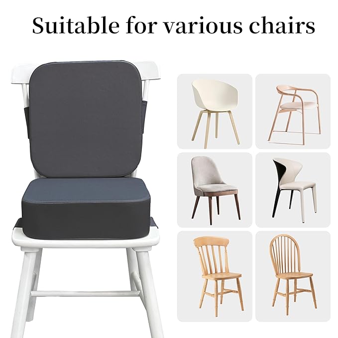 Toddler Booster Seat for Dining Table with Backrest and Adjustable Straps, Waterproof Oxford Foam Cushion with Non-Slip Bottom, Portable Chair Booster for Kitchen Use (Dark Grey)
