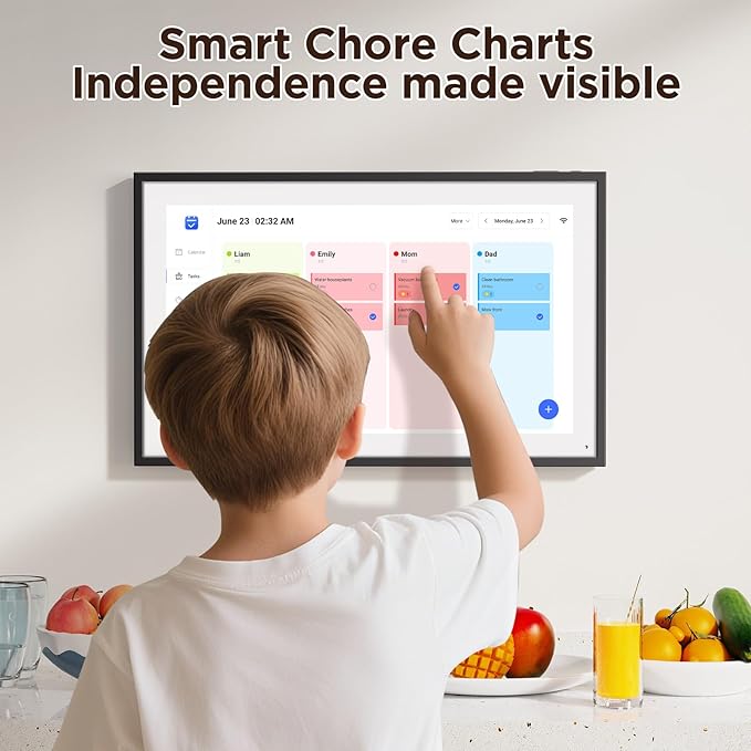 LOOFII 15.6" Smart Digital Calendar – 1920×1080 Full HD Touchscreen Family Planner & Calendar with Chore Chart & Meal Planner, Wall-Mountable (Black White)