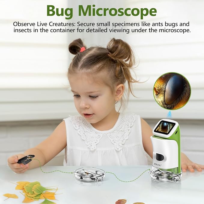 Detachable Kids Handheld Microscope Miniscope - 4K 2.0" HD Screen, 1000X Digital Pocket Toy Microscopes for Boys & Girls Ages 4-12 - Portable Science Stem Kit with Slides Set, 32G Card & EVA Case