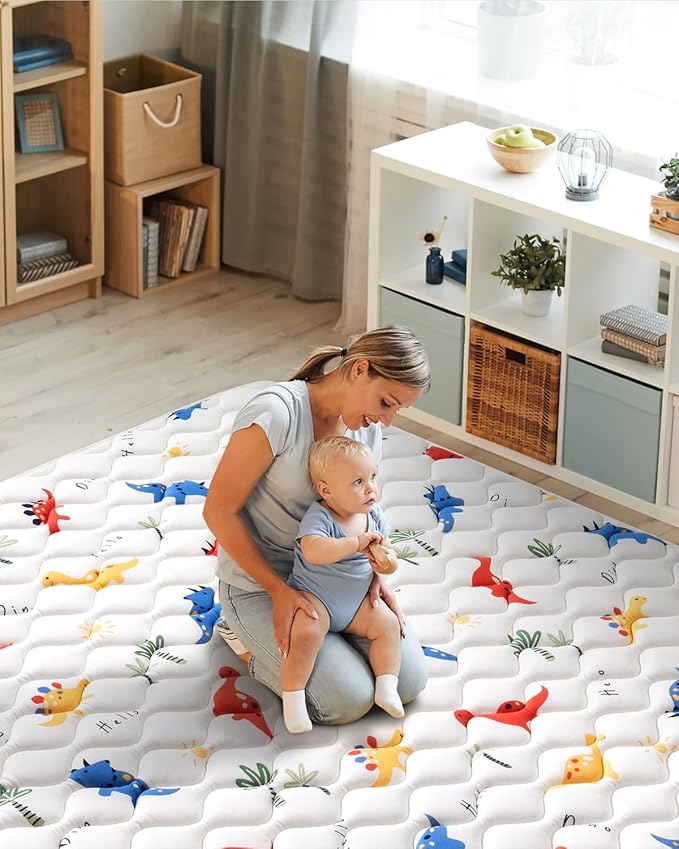 Odorless Premium Foam Baby Play Mat 71" x 59", Soft Microfiber Fabric Crawling Mat for Floor- Comfortable and Hypoallergenic, Non-Slip Cushioned Floor Playpen mat for Infants,Babies,Toddlers