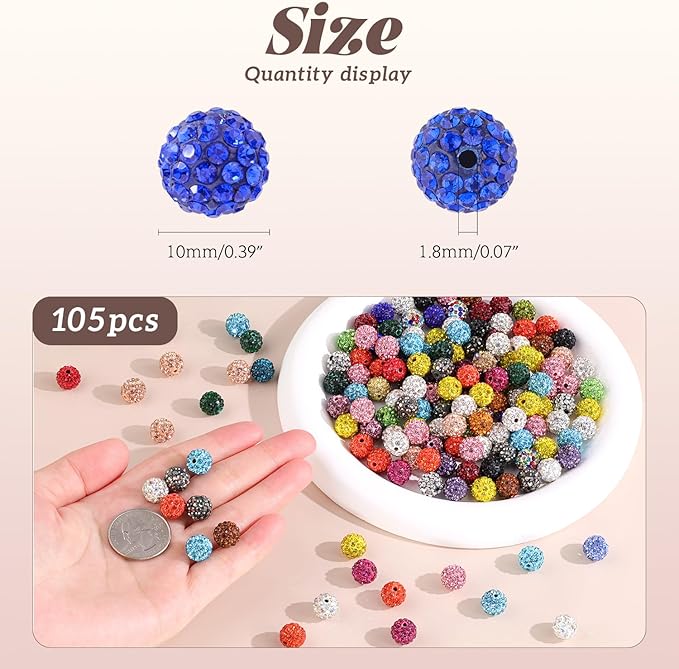 105pcs 10mm Rhinestone Beads for Jewelry Making, Orange Shiny Round Disco Ball Beads Bulk, Sparkle Crystal Clay Christmas for Bracelet Baseball Necklace Earring Crafting and DIY