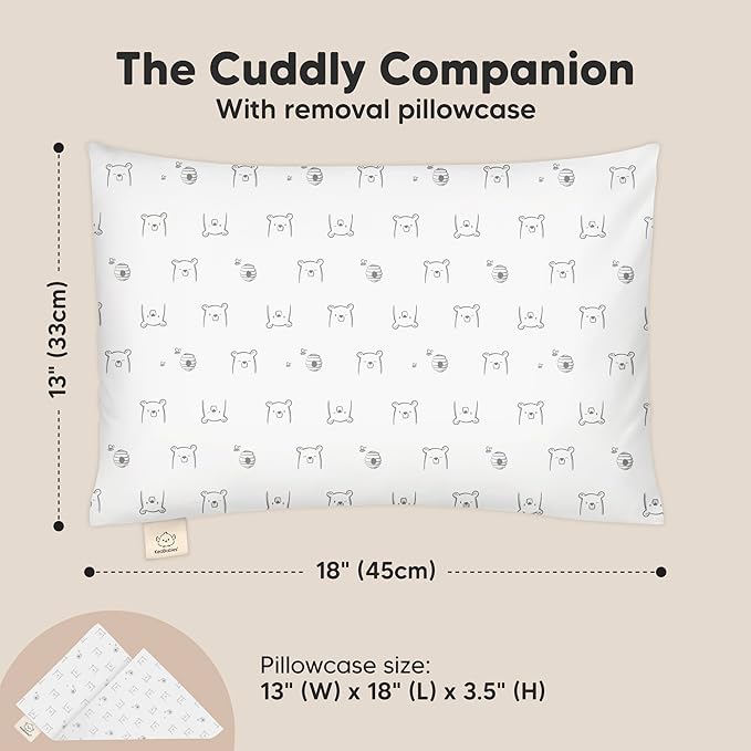 Toddler Pillow with Pillowcase - 13x18 My Little Cuddly Pillow, Viscose Derived From Bamboo Nursery Toddler Pillows for Sleeping,Kids Pillow,Small Travel Pillows, Mini Toddler Bed Pillow (Bumble Bear)