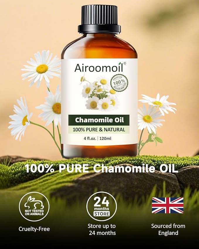 Pure Chamomile Essential Oil, 100% Pure Natural Chamomile Essential Oil, Premium Grade Essential Oils for Diffusers for Home, Skin, Care Massage, Soap Making, Aromatherapy, 4 Fl Oz | 120ml