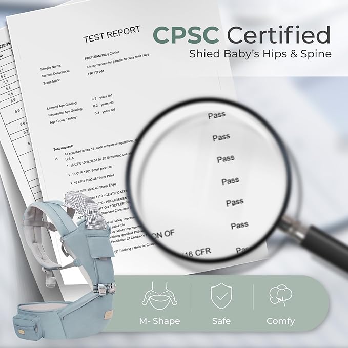 FRUITEAM 6-in-1 Baby Carrier with Waist Stool/Hip Seat for Breastfeeding, One Size Fits All - Adapt to Newborn, Infant & Toddler (Blue)