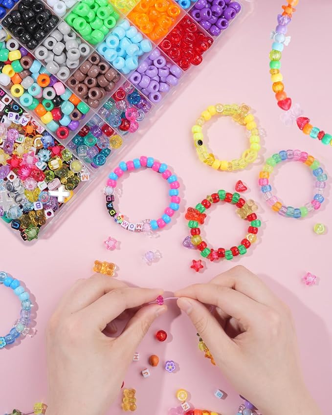 BestNow Kandi Beads Bracelet Making Kit Beads for Pony Beads Polymer Clay Beads 2 Types of Letter Beads 13 Types of Charm Beads for Jewelry Making DIY Arts and Crafts Gifts Toys for Girls Age 6-12