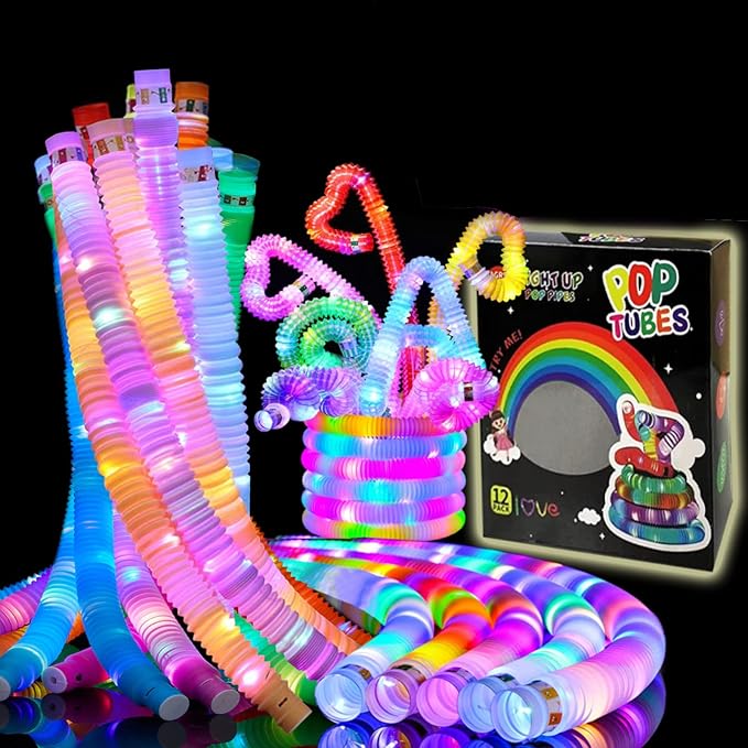 48 PCS Glow in The Dark Party Supplies, Light Up LED Pop Tubes, Glow Sticks Sensory Toys Birthday Party Favors for Kids, Light Up Toys Goodie Bag Stuffers Gifts Prize