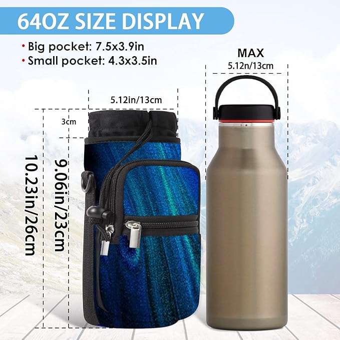 25/32/40/64oz Water Bottle Bag Holder Carrier-Insulated Crossbody Sling Case Sleeve with Strap & Pockets for Men Women Gym Cycling Travel Walking Hiking Camping