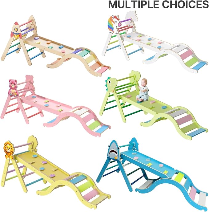 Pikler Triangle Set with Cushion, 9 in 1 Toddler Climbing Toys Indoor, Montessori Foldable Wooden Climbing Toys for Toddlers 1-3 Inside，Pikler Triangle Set Jungle Gyms Playground for Children