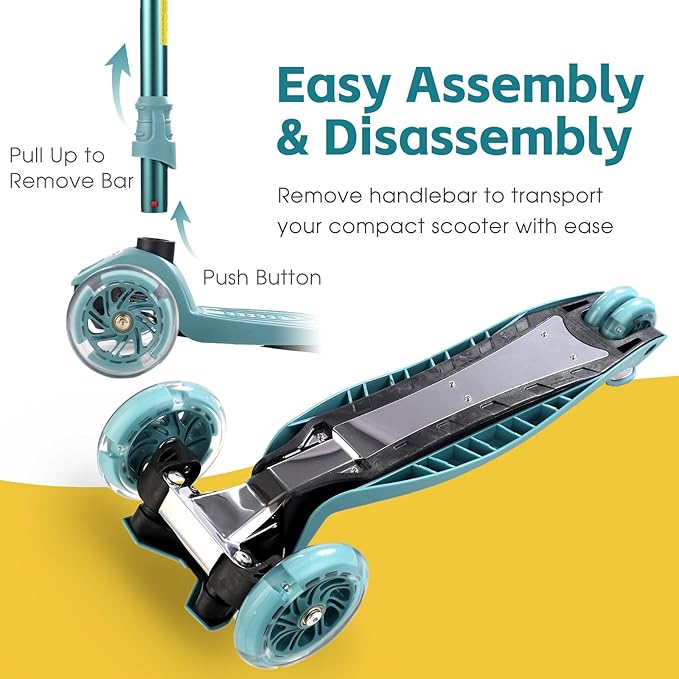 3 Wheel Scooter for Kids Ages 6-12,Kids Scooter with Light Up Wheels, Sturdy Deck Design, and 4 Height Adjustable Suitable for Kid Ages 3-12