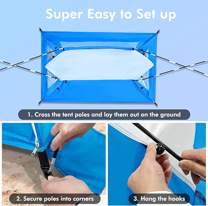 Beach Tent, Portable Sun Shelter for 2/3/4/6-8 Person with UPF 50+ UV Protection, Easy Setup Waterproof Beach Shade Canopy Cabana for Family Outdoor and Picnics, Fishing with Carrying Bag