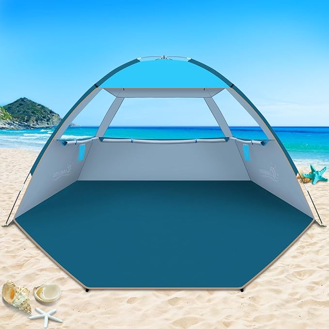 COMMOUDS Beach Tent Sun Shade for 3/4-5/6-7/8-10 Person, UPF 50+ Beach Sun Shelter Canopy Tent, Lightweight, Easy Set Up and Carry