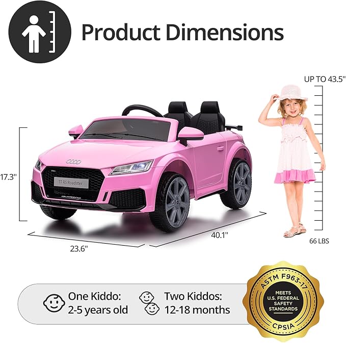 Kids Electric Car, Licensed Audi 6V Kids Ride on Toy Car for Toddlers with Remote - Pink