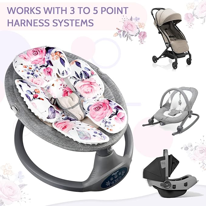 Pea Pod Baby Car Seat Head Support for Newborn, 2 in 1 Infant Car Seat Head Body Support for Girls Extra Soft Breathable Baby Car Seat Cushion Insert for Strollers, Swings, and Bouncers, Pink Floral