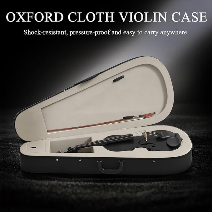 4/4 Beginner Violin Kit for Adults, Complete Full Size Violin Set with Portable Case, Bow, Rosin, Black