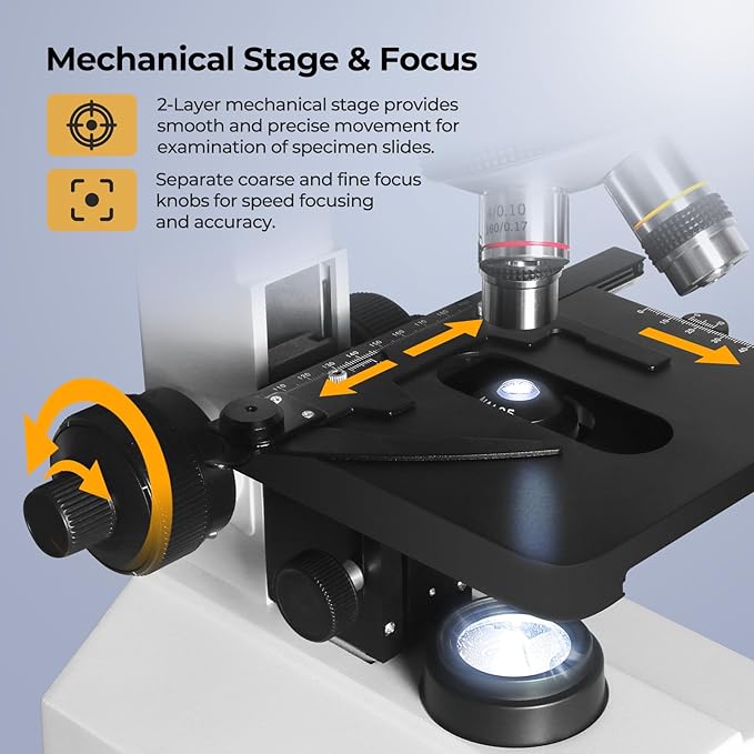 [Darkfield Microorganism Model] Vabiooth Lab Darkfield & Brightfield Trinocular Compound Microscope 40X-2500X Magnification with 7" Monitor 5MP E-Eyepiece, Adjustable Mechanical Stage, LED Source
