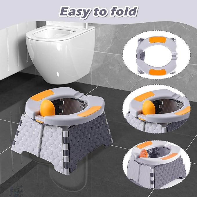 Portable Potty for Toddler Travel, Kids Travel Potty Training Chair with Travel Bag,Baby Potty Training Toilet for Outdoor and Indoor Easy to Clean(Gray) by Yszawmx, Includes 30 Replacement Bags