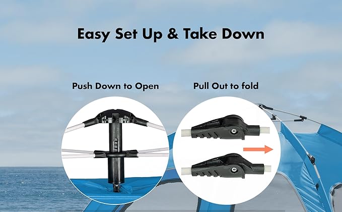 Beach Tent Pop Up Beach Sun Shade Tent with UPF 50+ UV Protection, Removable Floor Zippered Privacy & Ventilation Sun Shelter Family 3 to 4 Person