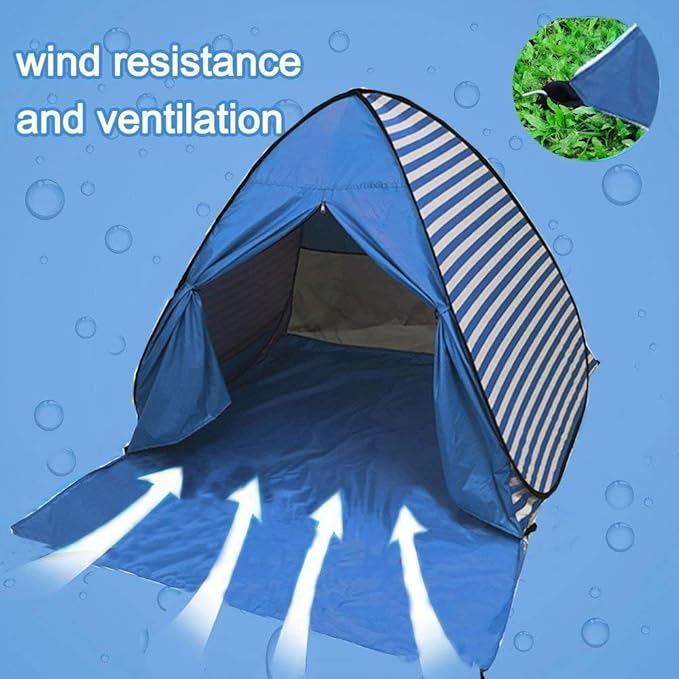 Pop Up Beach Tent Shade Sun Shelter UPF 50+ Canopy Cabana 2-3 Person for Adults Baby Kids Outdoor Activities Camping Fishing Hiking Picnic Touring(Dark Blue Stripes)