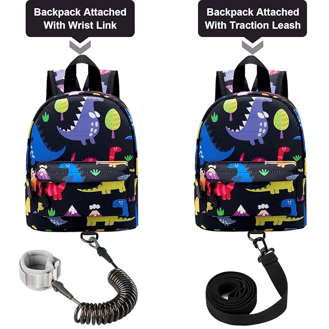Accmor Toddler Leash Baby Dinosaur Backpack Harness with Anti Lost Wrist Link, Cute Mini Child Daycare Bag with Tether Hold Kids Close While Outdoor Walking for Baby Boys Girls