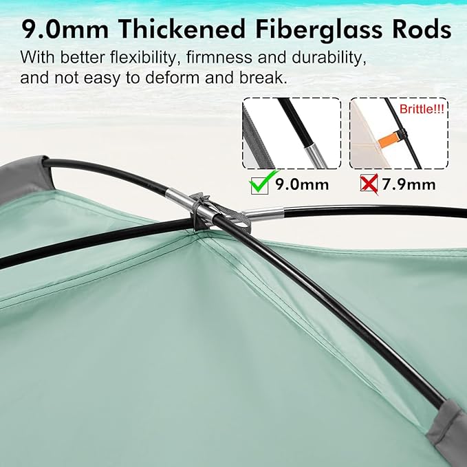 WhiteFang Beach Tent Anti-UV Portable Sun Shade Shelter for 3/4/6/8 Person, Extendable Floor with 3 Ventilating Mesh Windows Plus Carrying Bag, Stakes and Guy Lines