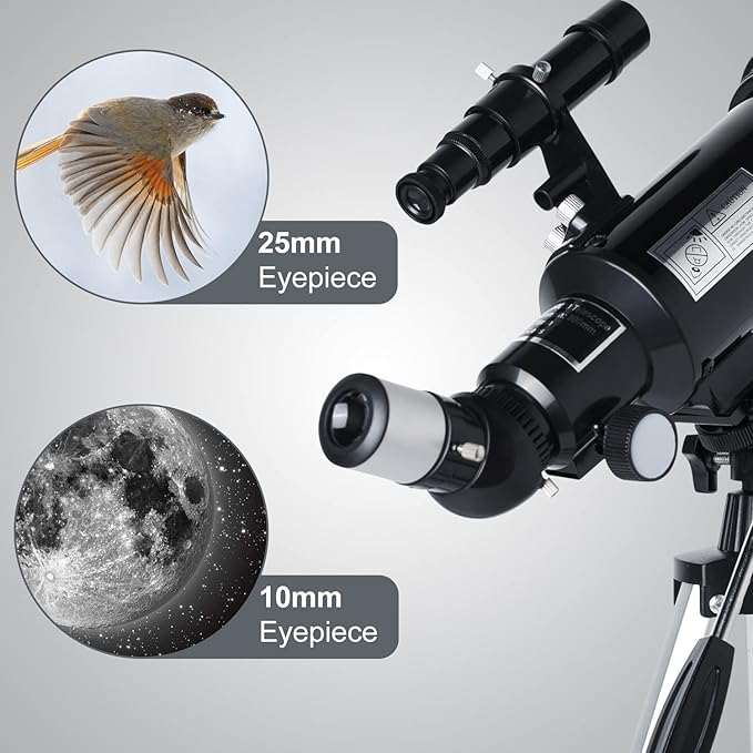 Telescope 70mm Aperture 500mm - for Kids & Adults Astronomical Refracting Telescopes AZ Mount Fully Multi-Coated Optics, with Diagonal Mirror Phone Adapter, Carrying Bag, Wireless Remote Black