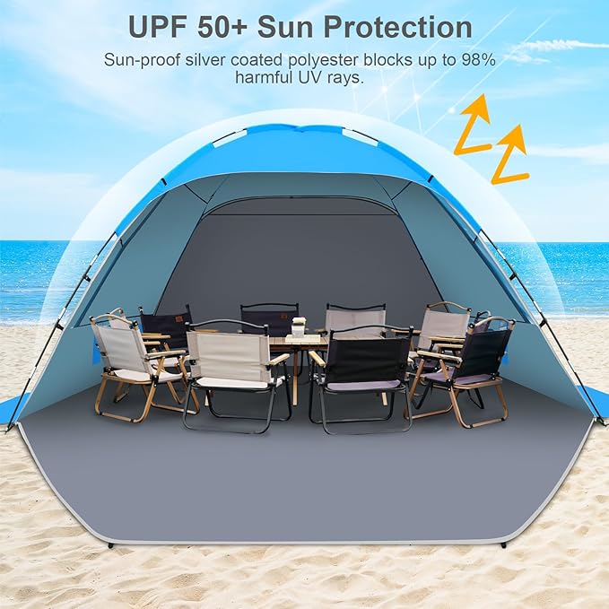 Gorich Beach Tent Sun Shelter for 3/4-5/6-7/8-10 Person with UPF 50＋ UV Protection, Lightweight & Easy Setup Beach Shade Canopy, Portable Beach Shade Tent Beach Cabana