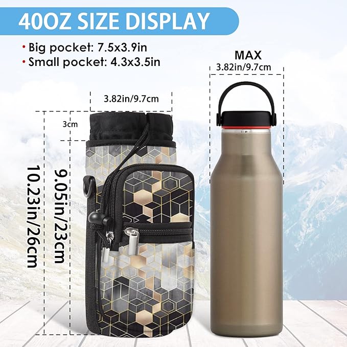 25/32/40/64oz Water Bottle Bag Holder Carrier-Insulated Crossbody Sling Case Sleeve with Strap & Pockets for Men Women Gym Cycling Travel Walking Hiking Camping