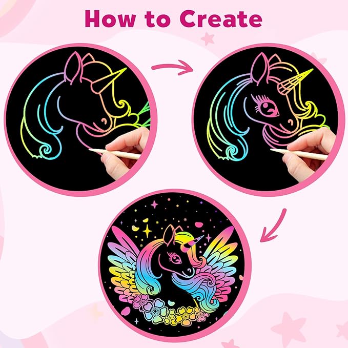 ZMLM Scratch Paper Art-Crafts Gift: 2 Pack Rainbow Notebooks Supplies Toys Easter Basket Stuffers for 3 4 5 6 7 8 9 10 Years Old Girls and Boys Kids Birthday Party Games (Pink)