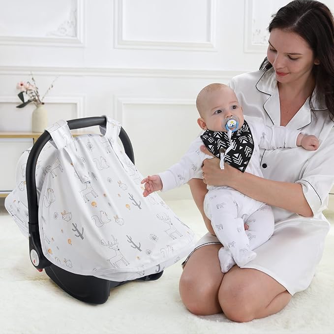 Baby Car Seat Cover, Soft Sun Shade Cover, Breathable Comfortable Privacy Carseat Canopy Protect for Newborn Infant Boys Girls (Animals)
