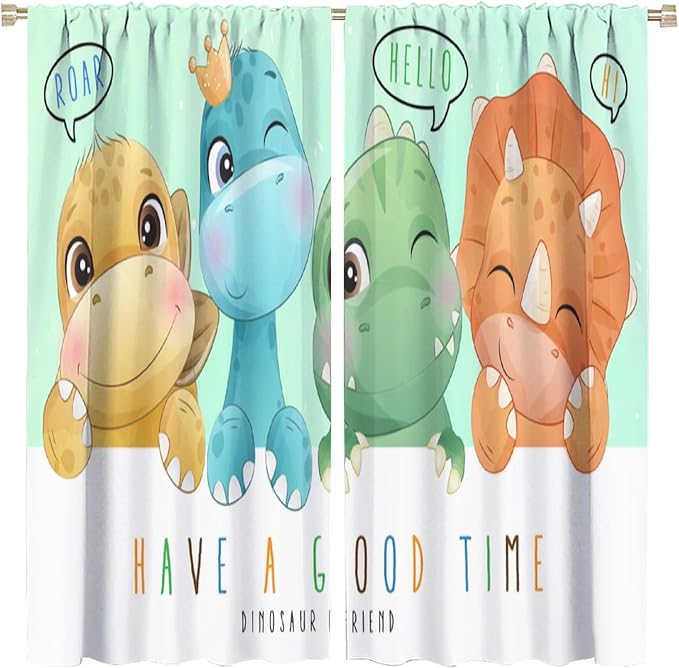 Kids Dinosaur Curtains for Boys Girls Bedroom Decor Cartoon Dino Colorful Cute Funny Animal Printed Blackout Rod Pocket Window Drapes for Baby Nursery Playroom Living Room W21xL54in 2 Panels