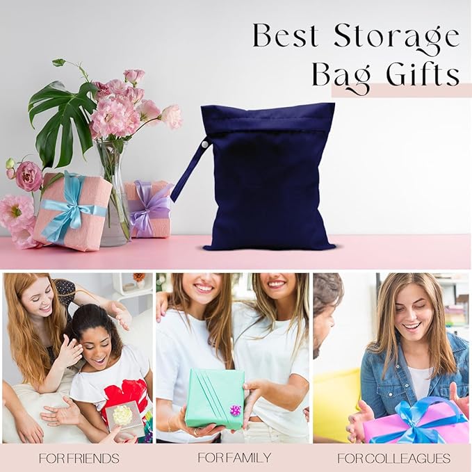 Waterproof Wet Bag for Swimsuit, Travel Beach Wet Dry Bag, Hidden Zipper Reusable Blue Wet Bags, for Travel Beach Wet Swimsuits Toiletries Diapers Dirty Gym Clothes Laundry Bag