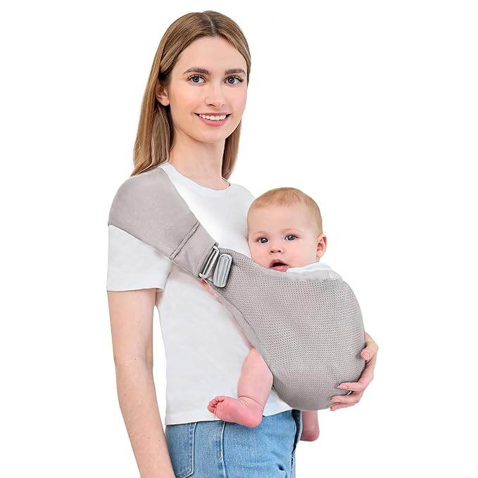 Baby Sling Carrier,Baby Carrier Newborn to Toddler,Toddler Carrier,Portable Lightweight & Spreadable Shoulder Straps (Light Grey)