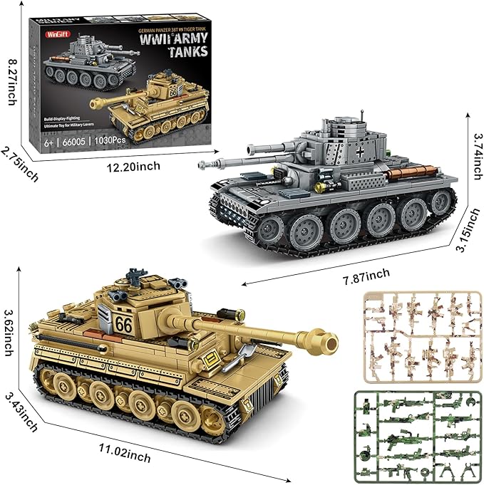 1030 Piece WW2 Army Tanks Toy Building Sets,Create a German Panzer 38T and a German Tiger Tank Toys,Adult Collectible Model Tanks Sets to Build,Christmas Birthday Gifts for Boys,Teens,Adults
