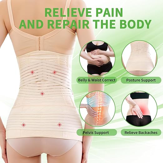 2 in 1 Postpartum Belly Band Wrap Beige, C-Section Support Belt X-Large, Post Partum Support Recovery Waist/Pelvis Belt, Hysterectomy Belly Band Binder Girdle Stomach