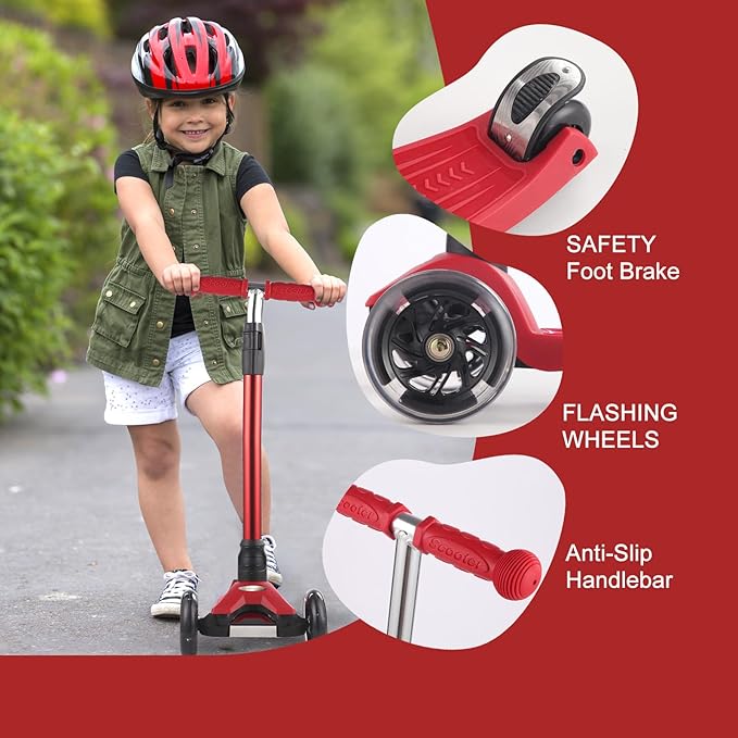 3 Wheel Scooter for Kids Ages 6-12,Kids Scooter with Light Up Wheels, Sturdy Deck Design, and 4 Height Adjustable Suitable for Kid Ages 3-12