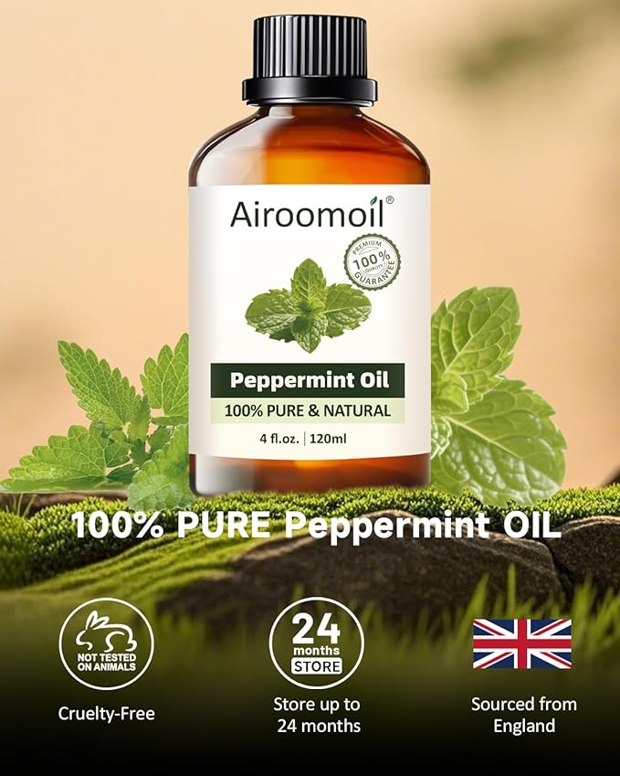 Pure Peppermint Essential Oil, 100% Pure Natural Peppermint Essential Oil, Premium Grade Essential Oils for Diffusers for Home, Skin, Care Massage, Soap Making, Aromatherapy, 4 Fl Oz | 120ml