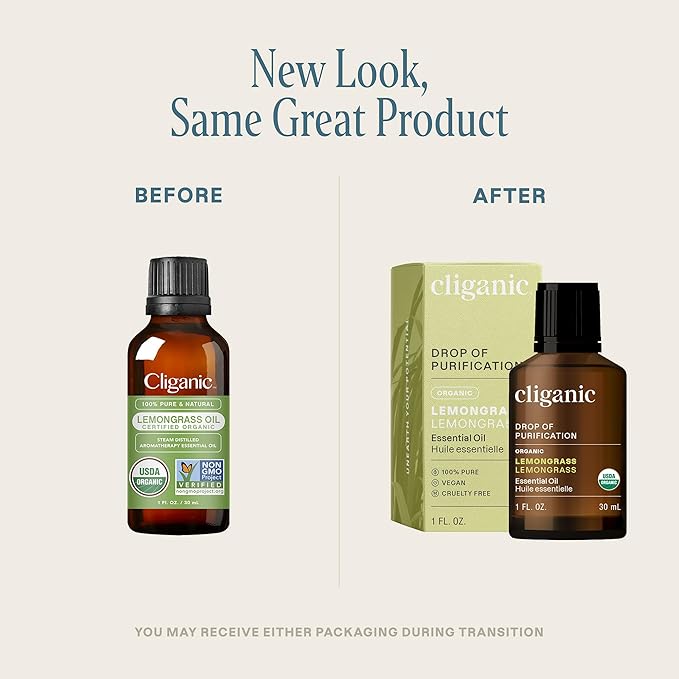 Cliganic Organic Lemongrass Essential Oil, 1oz - 100% Pure Natural Undiluted, for Aromatherapy Diffuser | Non-GMO Verified (Packaging May Vary)