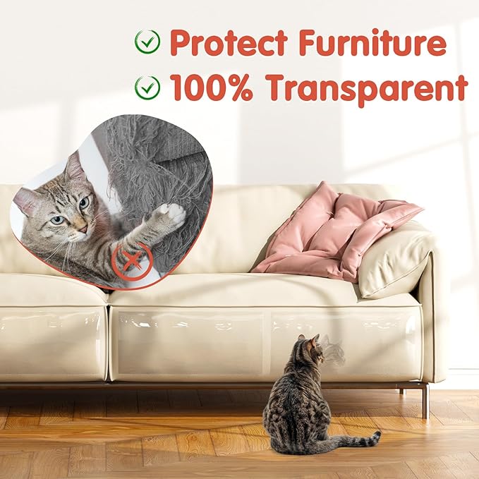18 Pcs Large Cat Scratch Furniture Protector, Transparent Couch Protector from Cat Claws, Single-Sided Self Adhesive Anti Pet Deterrent Sofa Cover, 14in