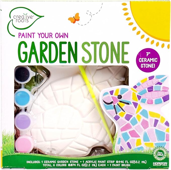 Creative Roots Paint Your Own Bunny Garden Stone, Craft Kits, Stepping Stones Kit for Kids, Ceramics to Paint, Ages 6+
