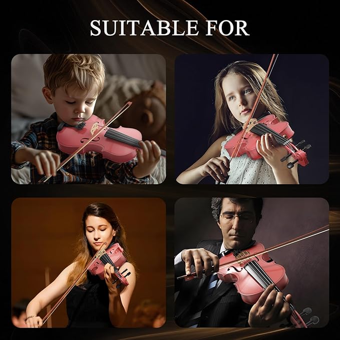 4/4 Beginner Violin for Adults, Complete Full Size Violin Kit with Portable Case, Bow, Rosin, Pink