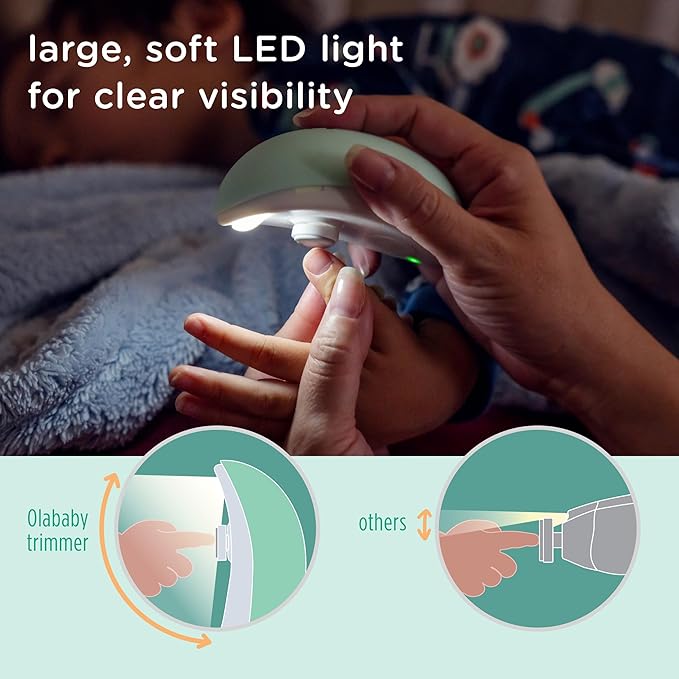 Olababy Rechargeable Electric Baby Nail Trimmer | Newborn Nail Clipper | Electronic File for Babies | Infant/Toddler Nail Grooming Kit | Portable Manicure Essentials | LED Light Fingernail Cutter Set
