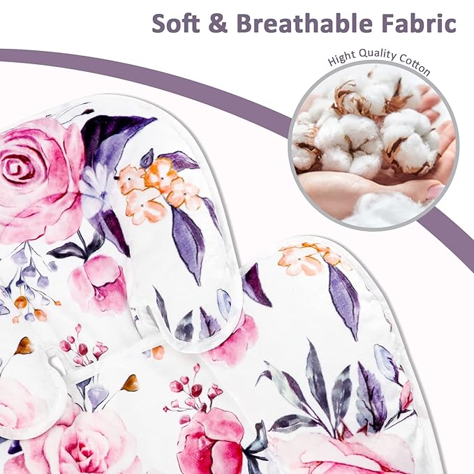Pea Pod Baby Car Seat Head Support for Newborn, 2 in 1 Infant Car Seat Head Body Support for Girls Extra Soft Breathable Baby Car Seat Cushion Insert for Strollers, Swings, and Bouncers, Pink Floral